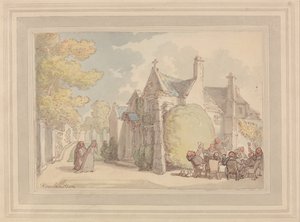 Monjes festejando fuera de un monasterio de Thomas Rowlandson